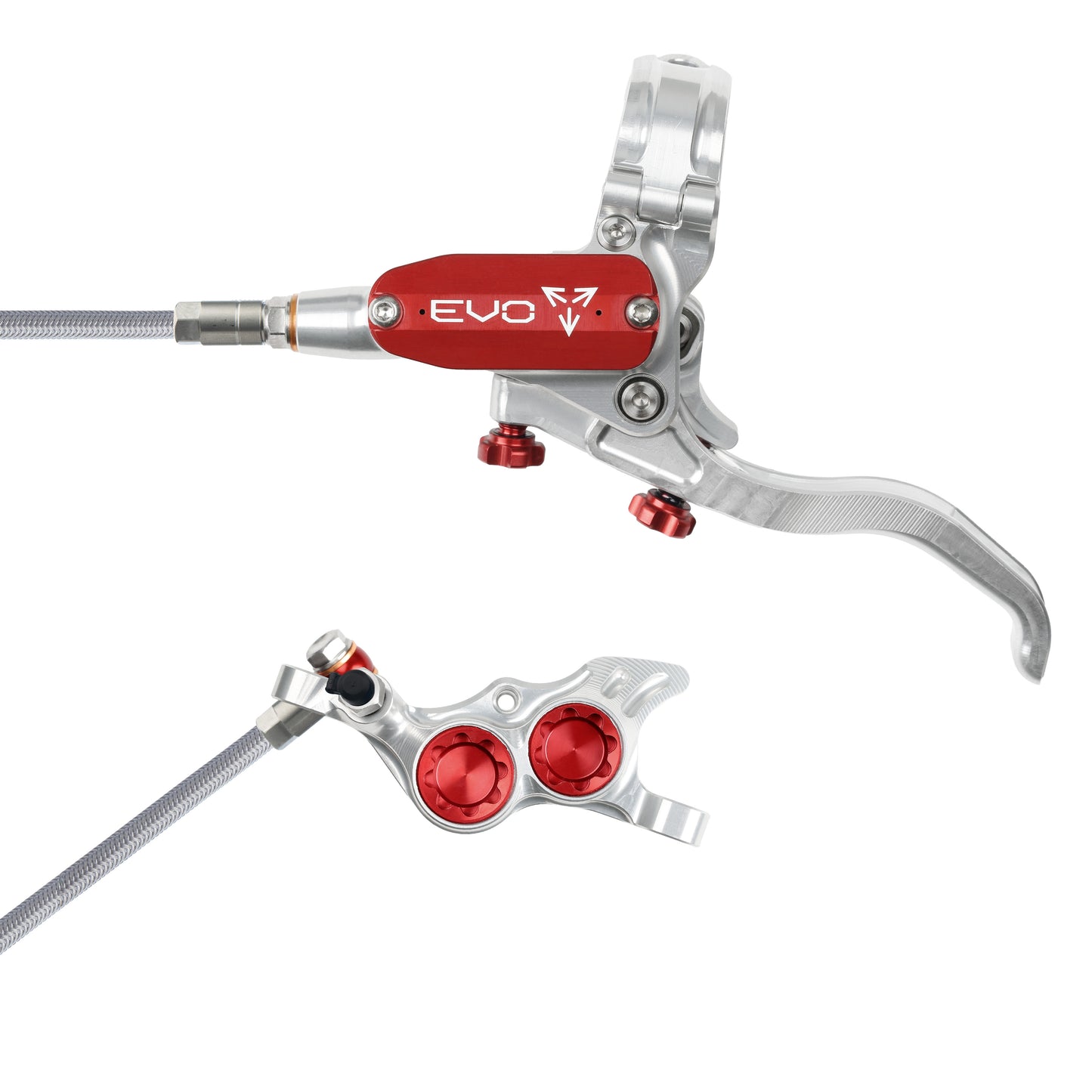 Hope EVO TR4 Disc Brake-Left-Silver / Red-Braided-BRINK