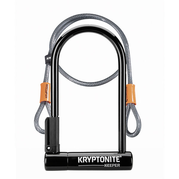 Kryptonite Keeper 12 Standard U-Lock with Cable-With 4ft Kryptoflex Cable-Sold Secure Silver-BRINK