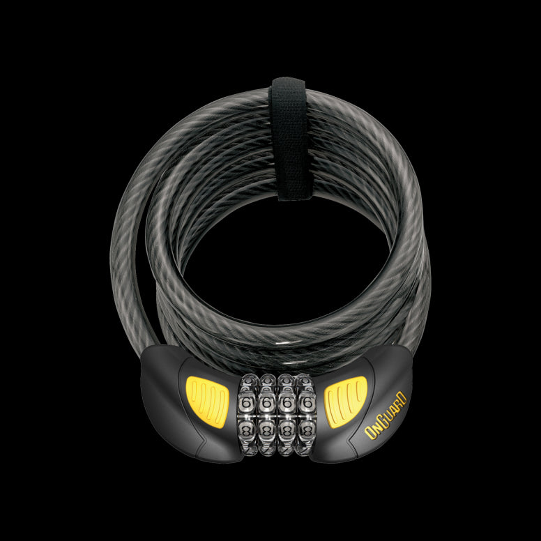 OnGuard Doberman Combo Cable Lock LED-12mm x 185cm-Black / Yellow-BRINK