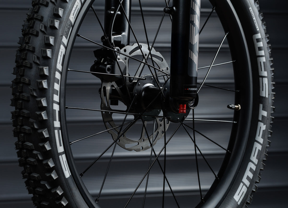 Early Rider Charger 20 in Brushed Aluminium - Rocket Ron front tyre, wheel and suspension fork lower