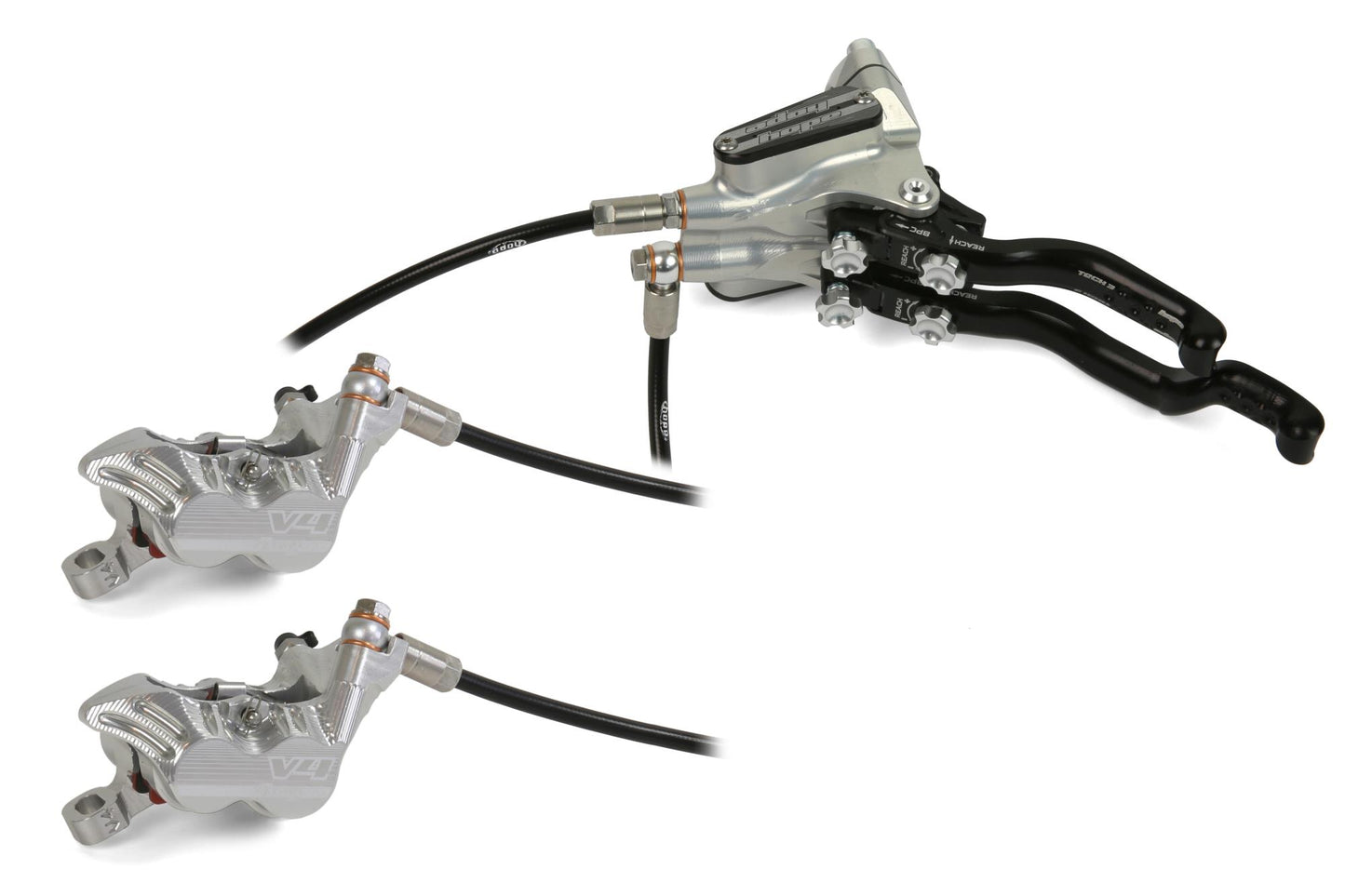 Hope Tech 3 V4 Duo Disc Brake-Left-Silver-Standard-BRINK