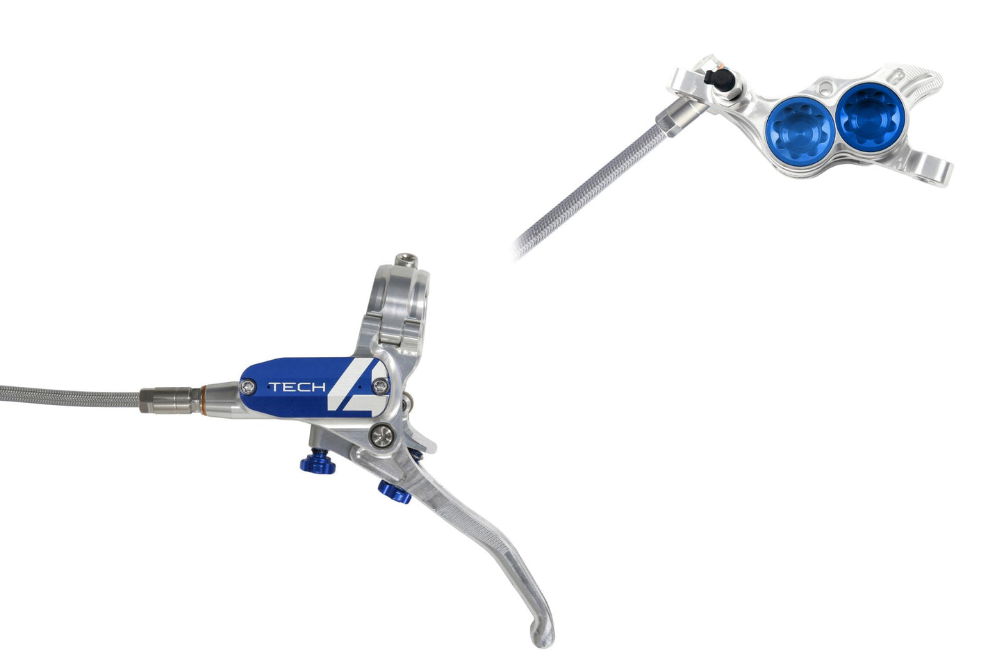 Hope Tech 4 E4 Disc Brake-Left-Silver / Blue-Braided-BRINK