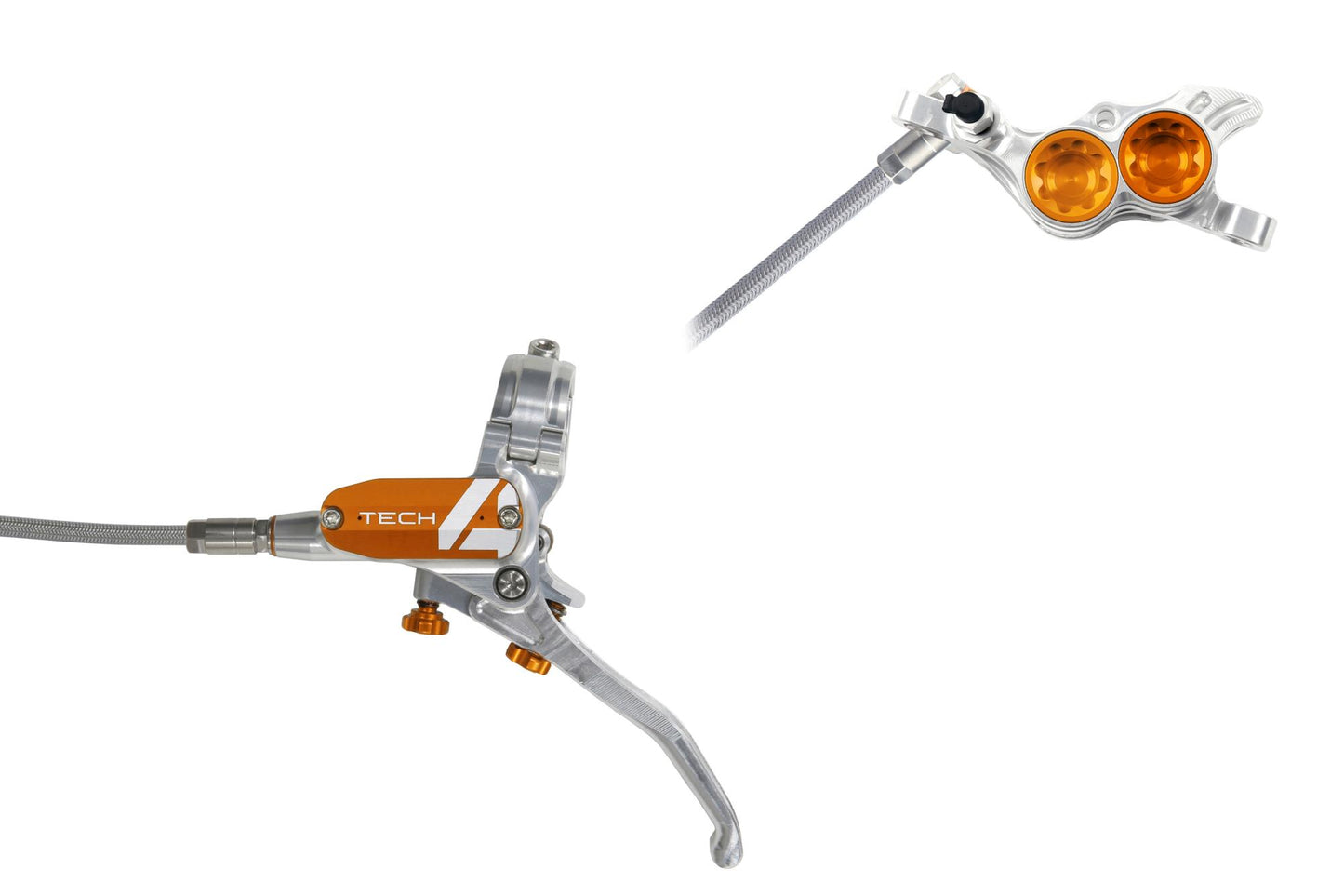 Hope Tech 4 E4 Disc Brake-Left-Silver / Orange-Braided-BRINK