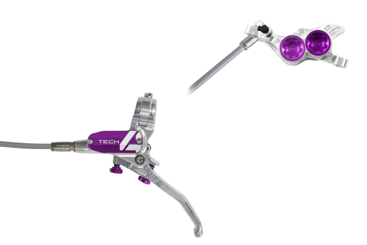 Hope Tech 4 E4 Disc Brake-Left-Silver / Purple-Braided-BRINK