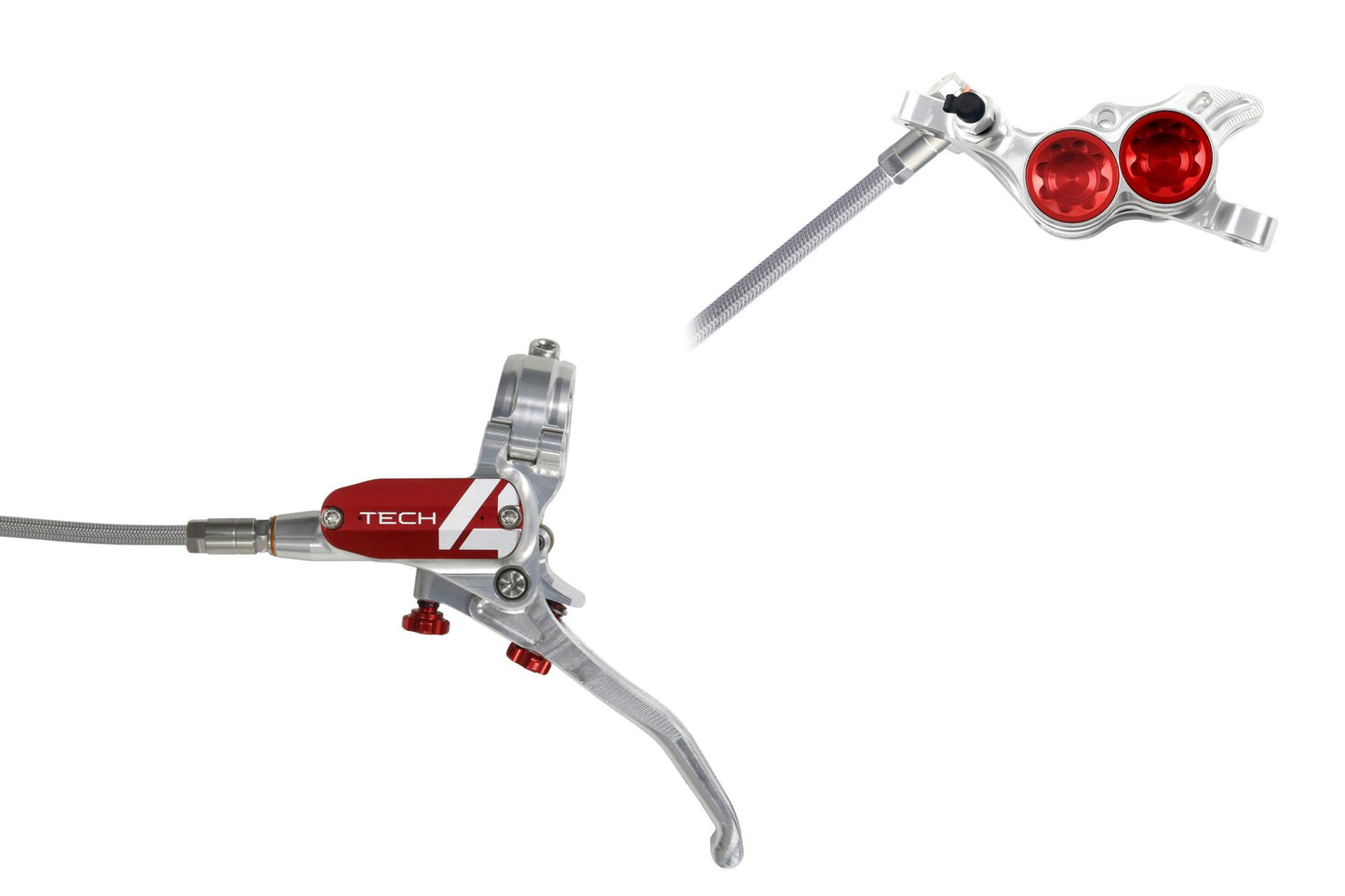 Hope Tech 4 E4 Disc Brake-Left-Silver / Red-Braided-BRINK