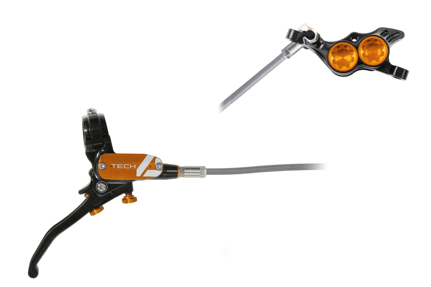Hope Tech 4 E4 Disc Brake-Right-Black / Orange-Braided-BRINK
