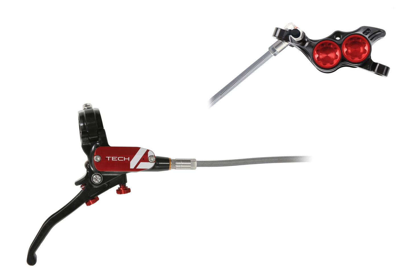 Hope Tech 4 E4 Disc Brake-Right-Black / Red-Braided-BRINK