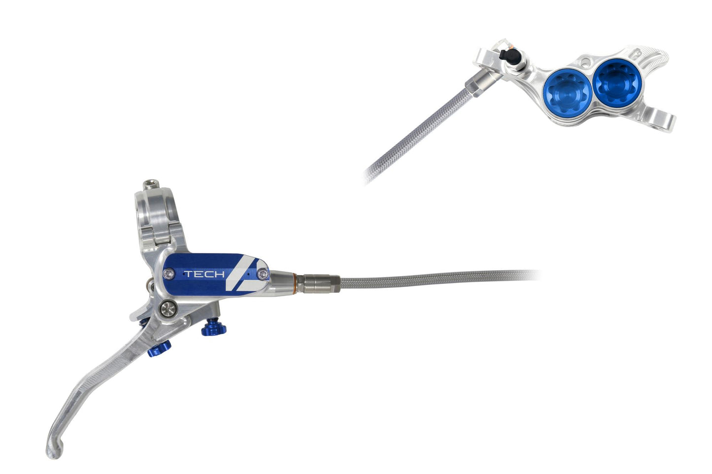 Hope Tech 4 E4 Disc Brake-Right-Silver / Blue-Braided-BRINK