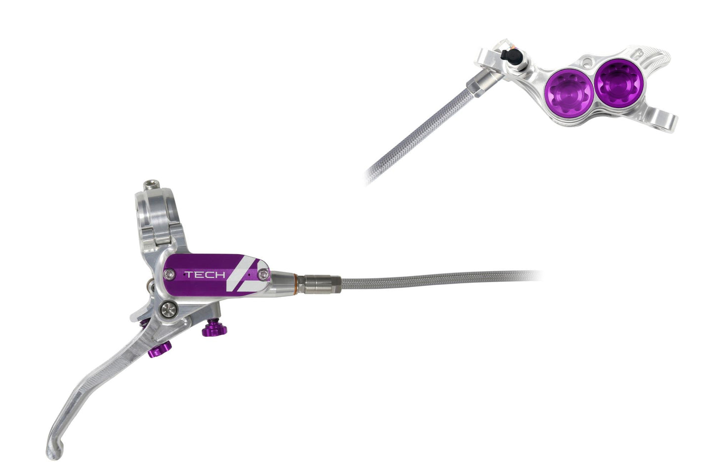 Hope Tech 4 E4 Disc Brake-Right-Silver / Purple-Braided-BRINK