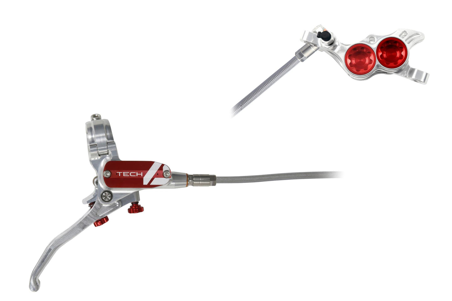 Hope Tech 4 E4 Disc Brake-Right-Silver / Red-Braided-BRINK