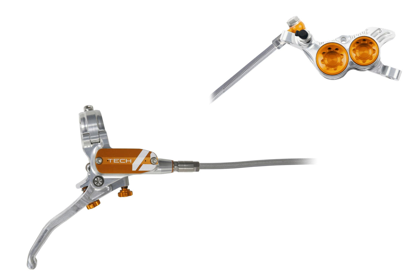 Hope Tech 4 V4 Disc Brake-Right-Silver / Orange-Braided-BRINK