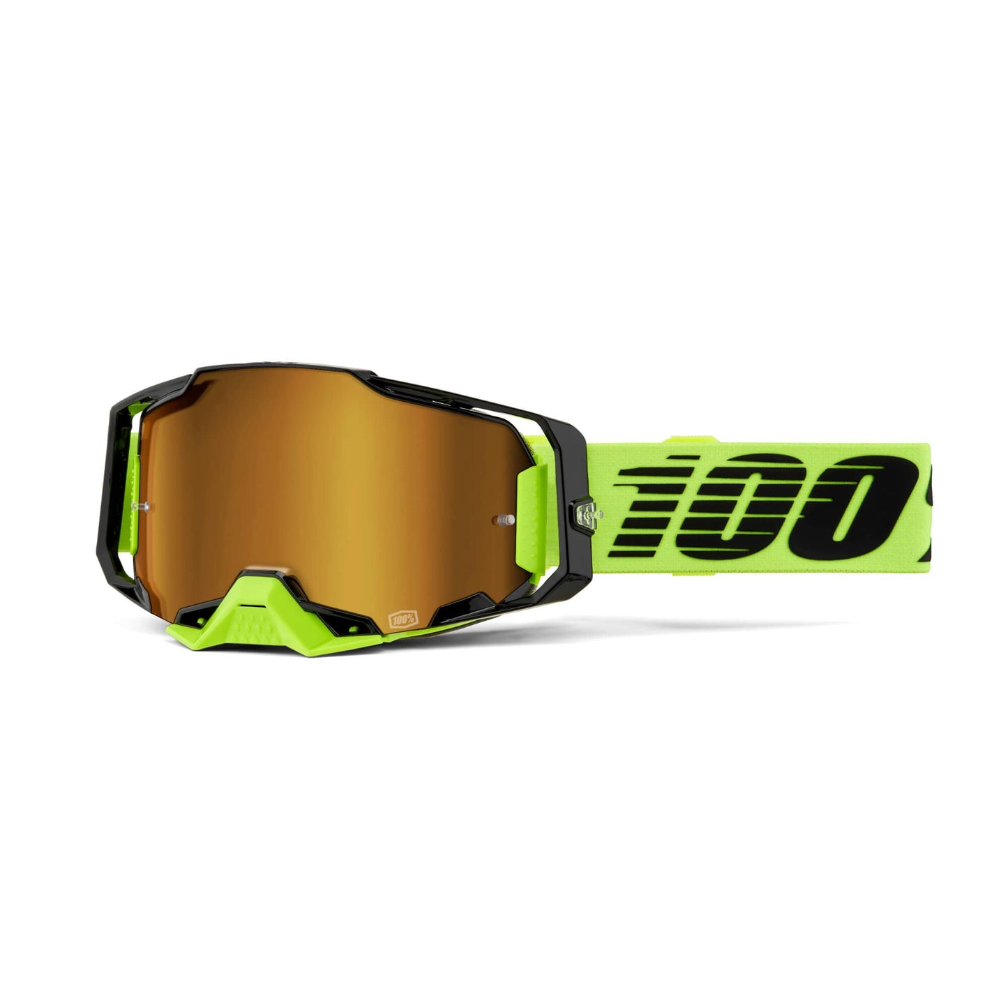 100% Armega Goggles-Neon Yellow-Mirror Gold Lens-BRINK