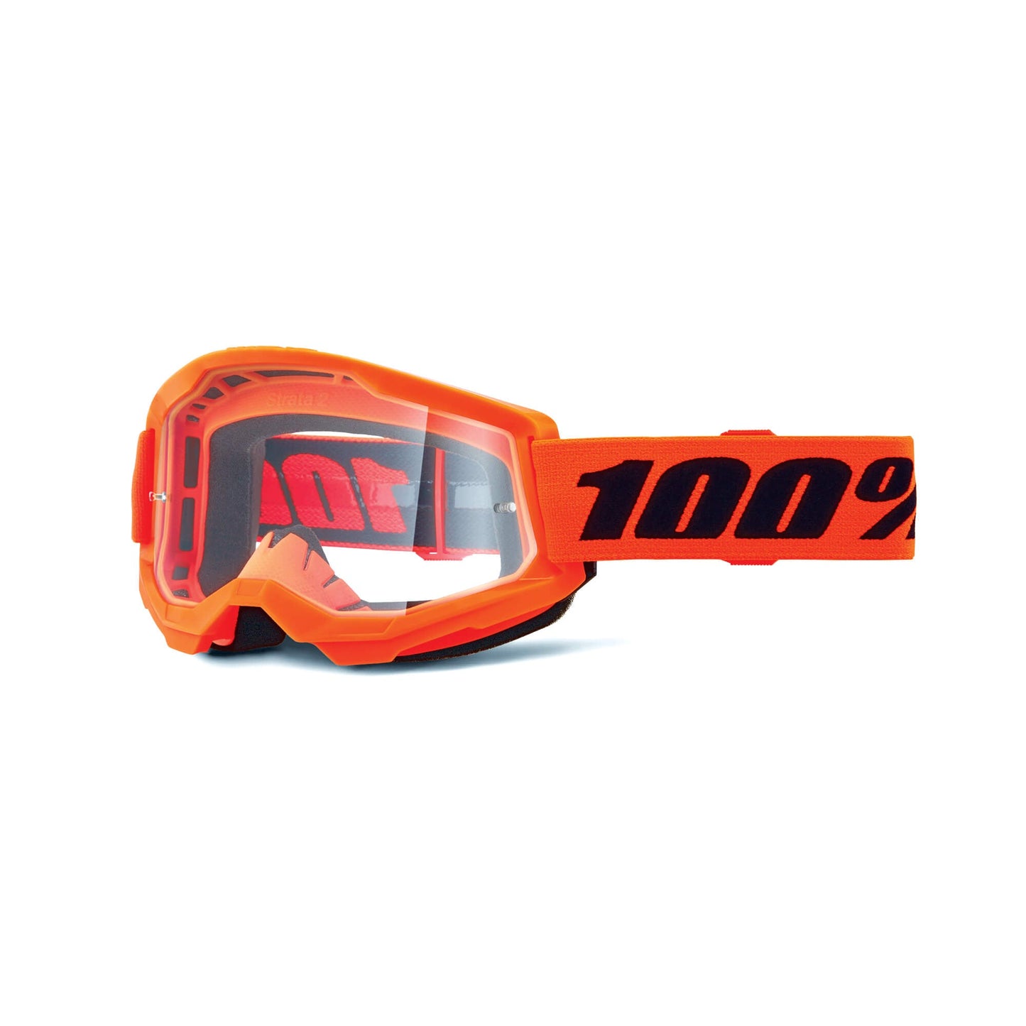 100% Strata 2 Goggles-Neon Orange-Clear Lens-BRINK