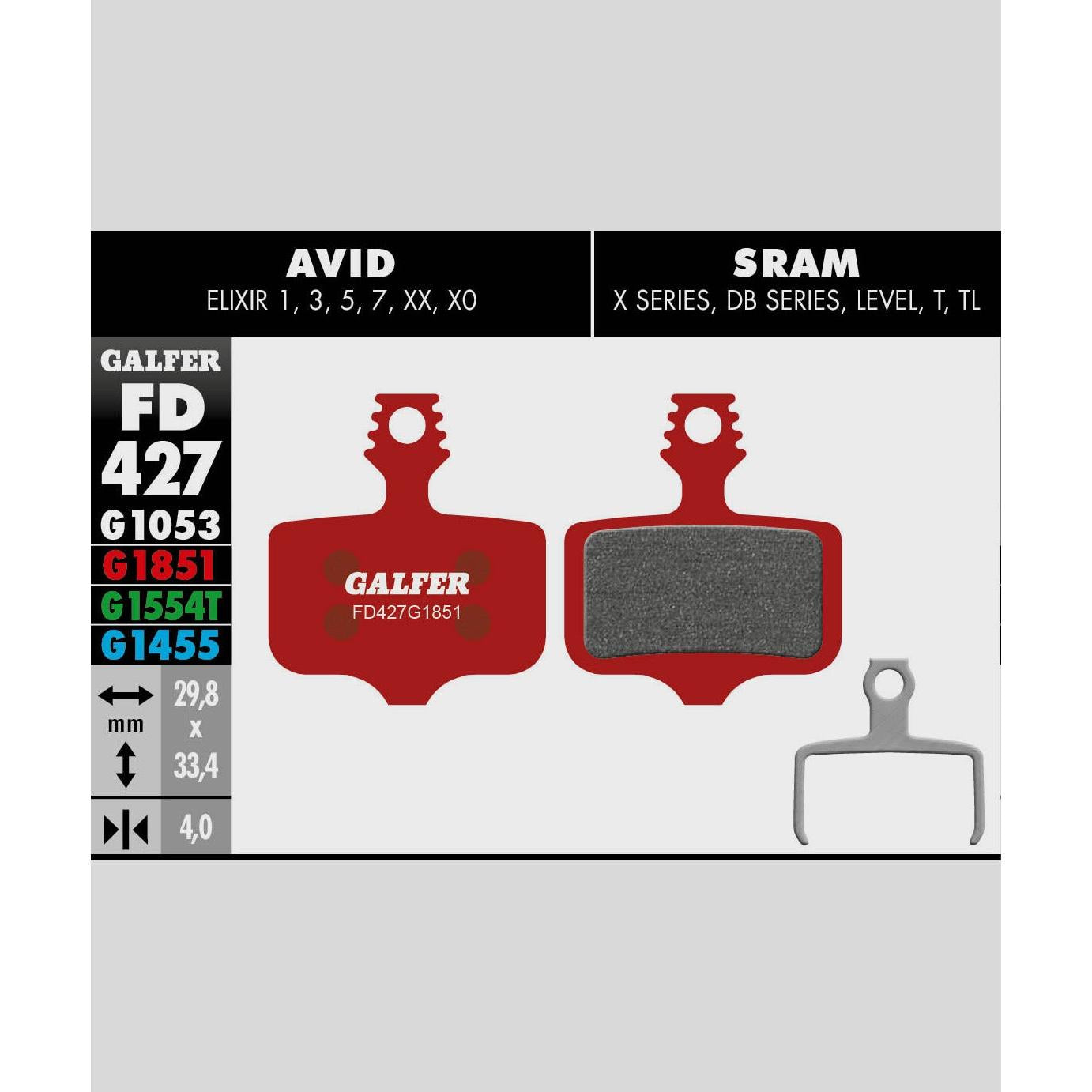 Galfer Advanced Disc Brake Pads-SRAM Small 2 Piston Aftermarket-Steel-BRINK