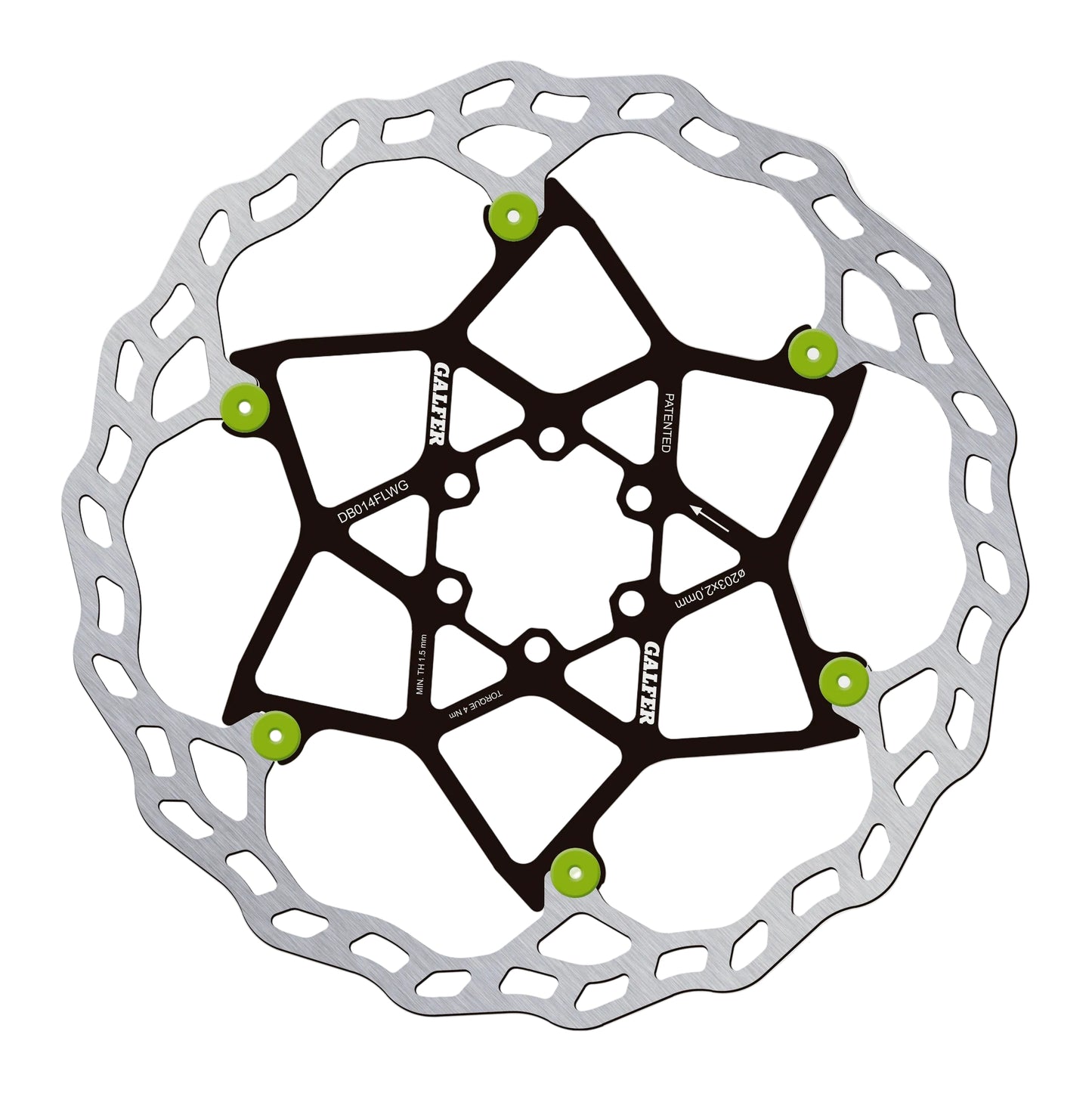 Galfer Wave Floating Rotor-6 Bolt-203 x 2.0mm-Green Pins-BRINK