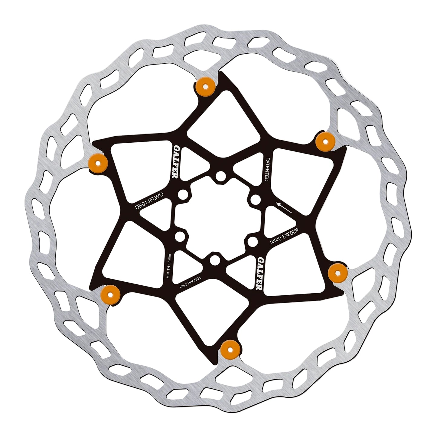 Galfer Wave Floating Rotor-6 Bolt-203 x 2.0mm-Orange Pins-BRINK