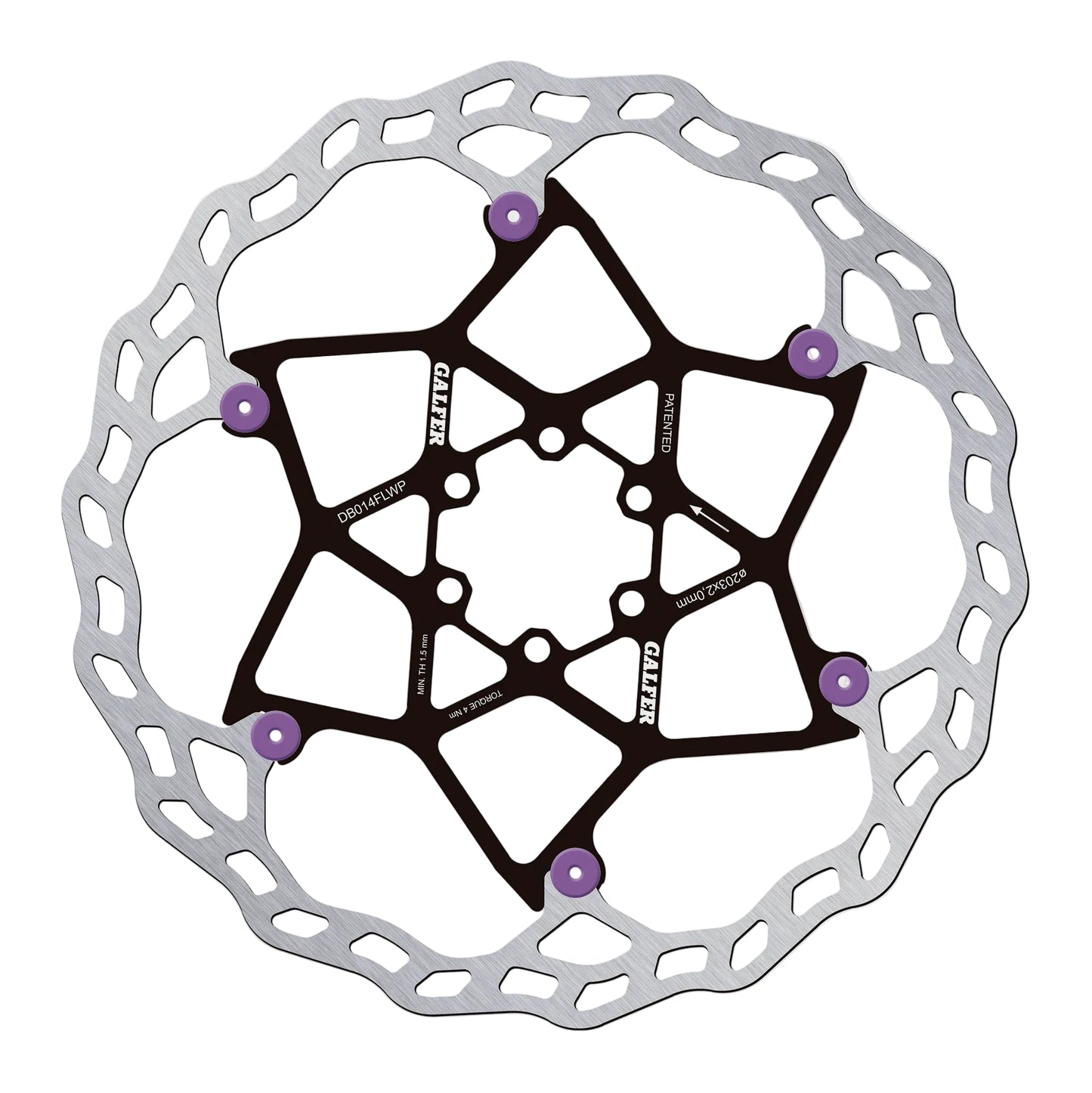 Galfer Wave Floating Rotor-6 Bolt-203 x 2.0mm-Purple Pins-BRINK