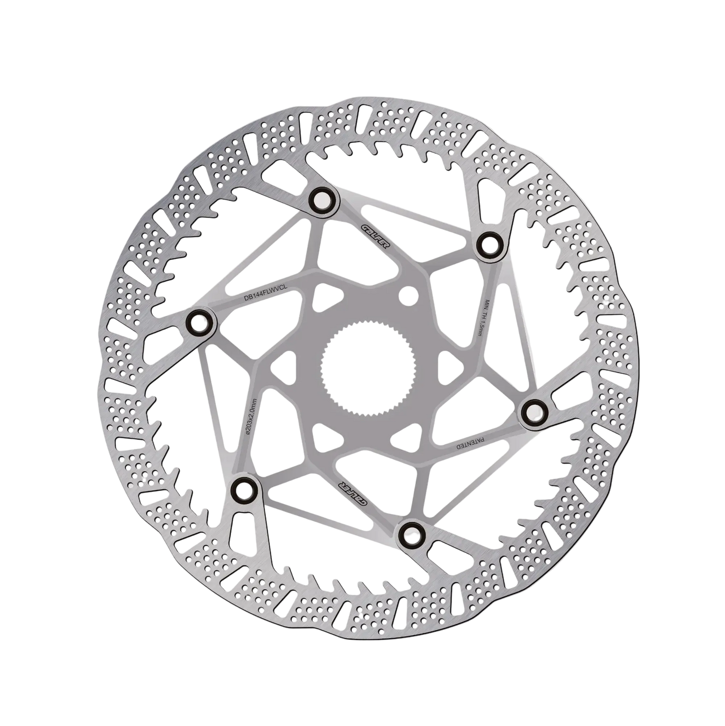 Bicycle disc brake rotor on a light gray background