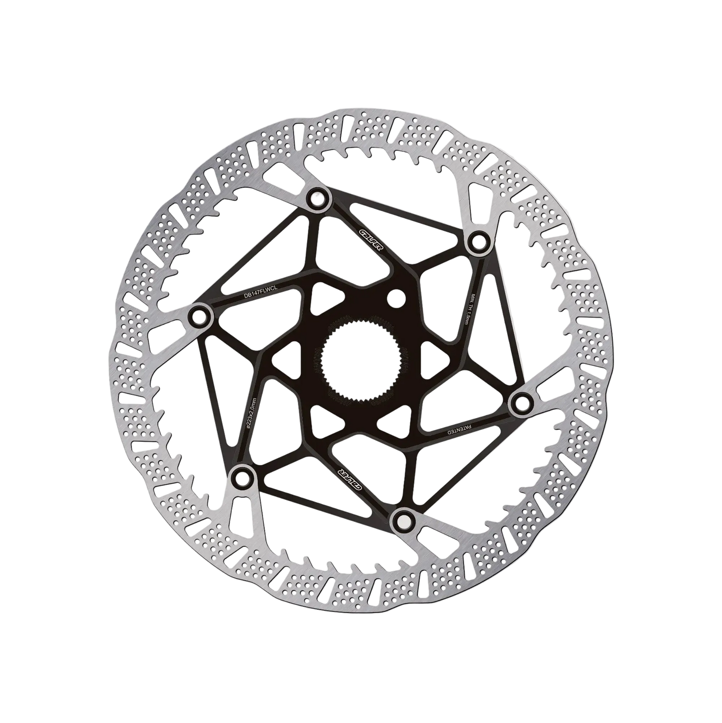 Bicycle disc brake rotor on a light gray background
