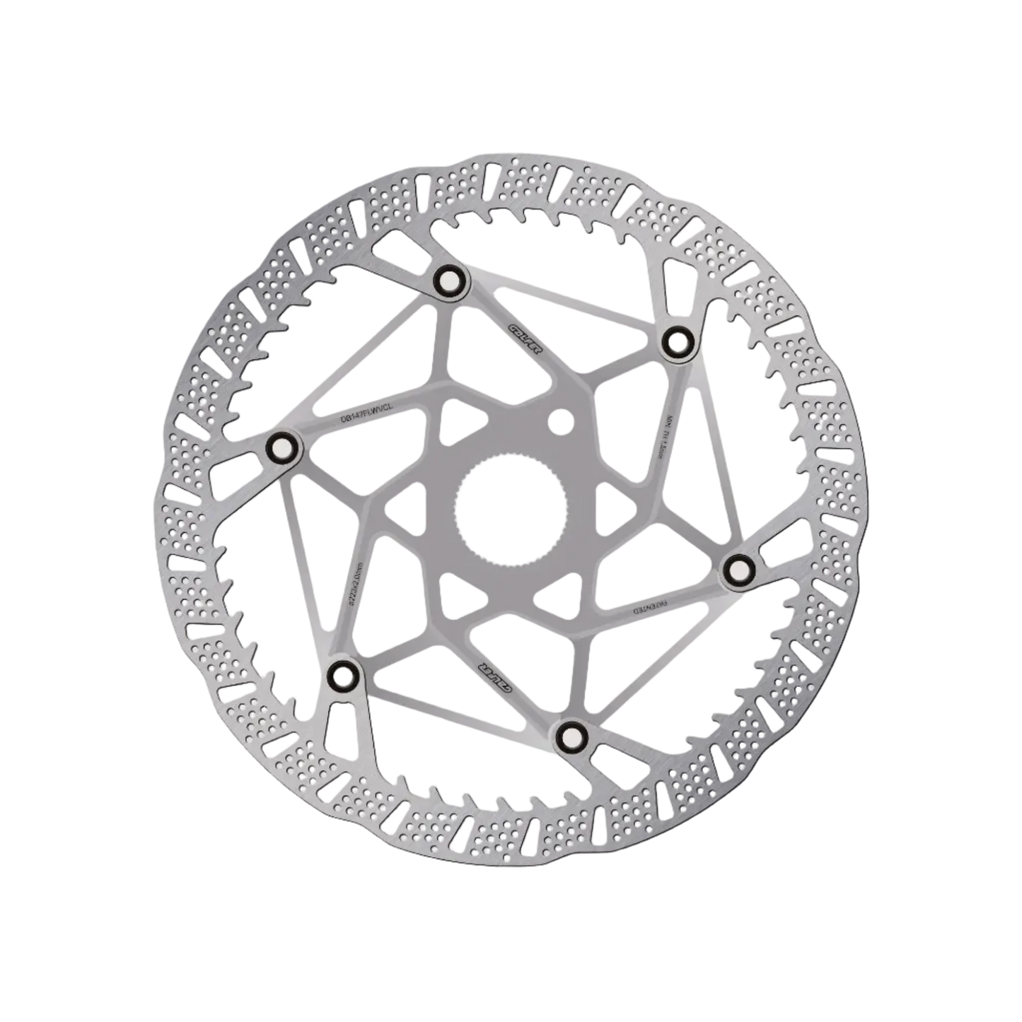Bicycle disc brake rotor on a light gray background