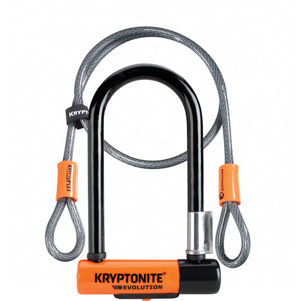 Kryptonite Evolution Mini 7 U-Lock with Cable-Mini with 4ft Kryptoflex Cable-Sold Secure Gold-BRINK