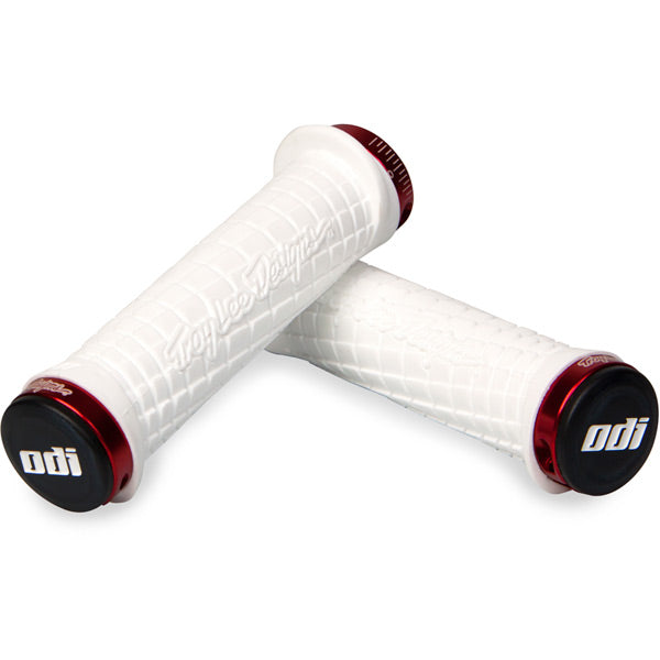 ODI Troy Lee Designs Lock On Grips-130 mm-White / Red-BRINK