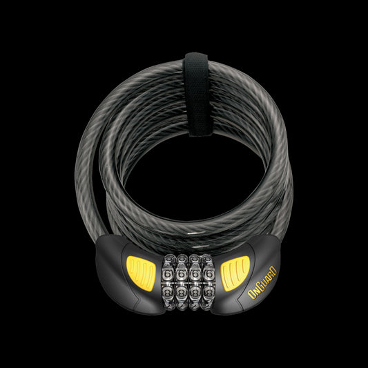 OnGuard Doberman Combo Cable Lock LED-12mm x 185cm-Black / Yellow-BRINK