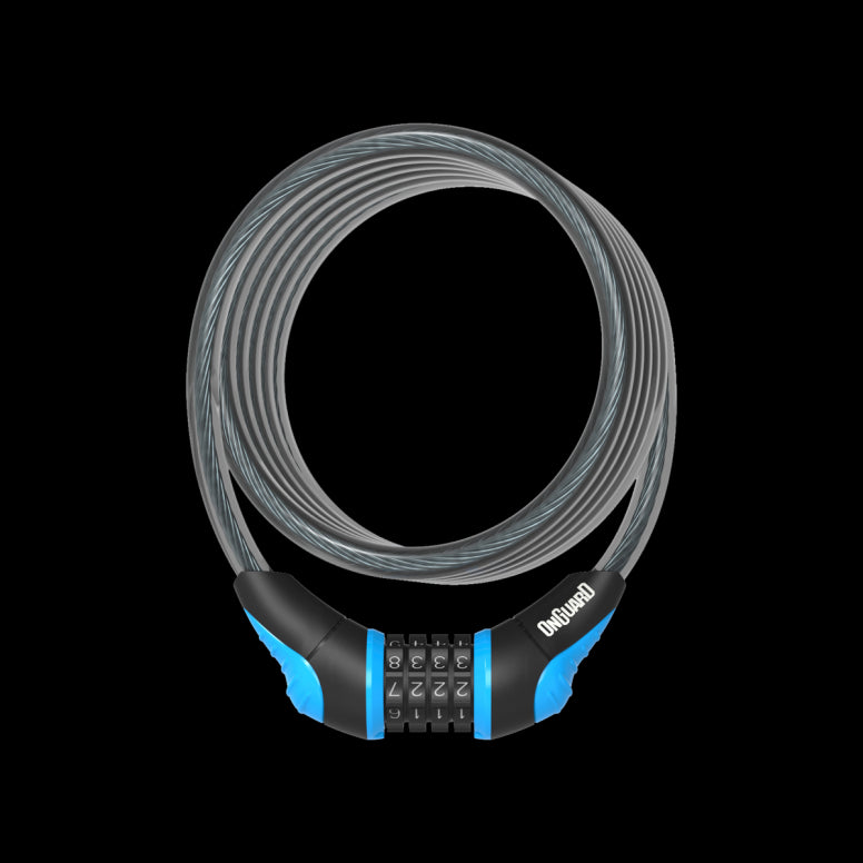 OnGuard Neon Combo Coil Cable Lock-10mm-Blue-BRINK