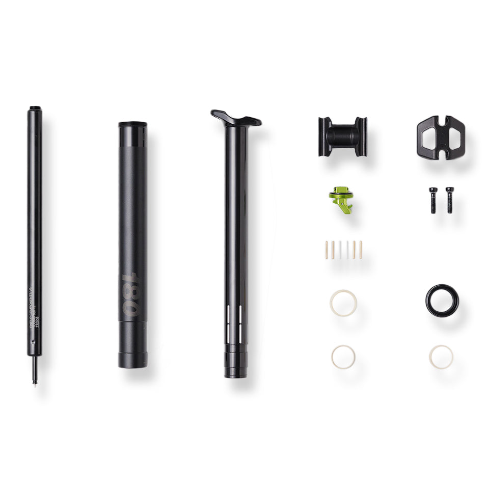 OneUp V3 dropper post dismantled to show its service parts