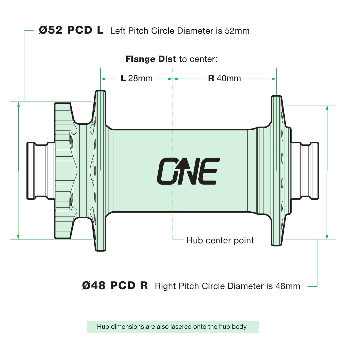 OneUp Front Hub flange and pitch-circle dimensions