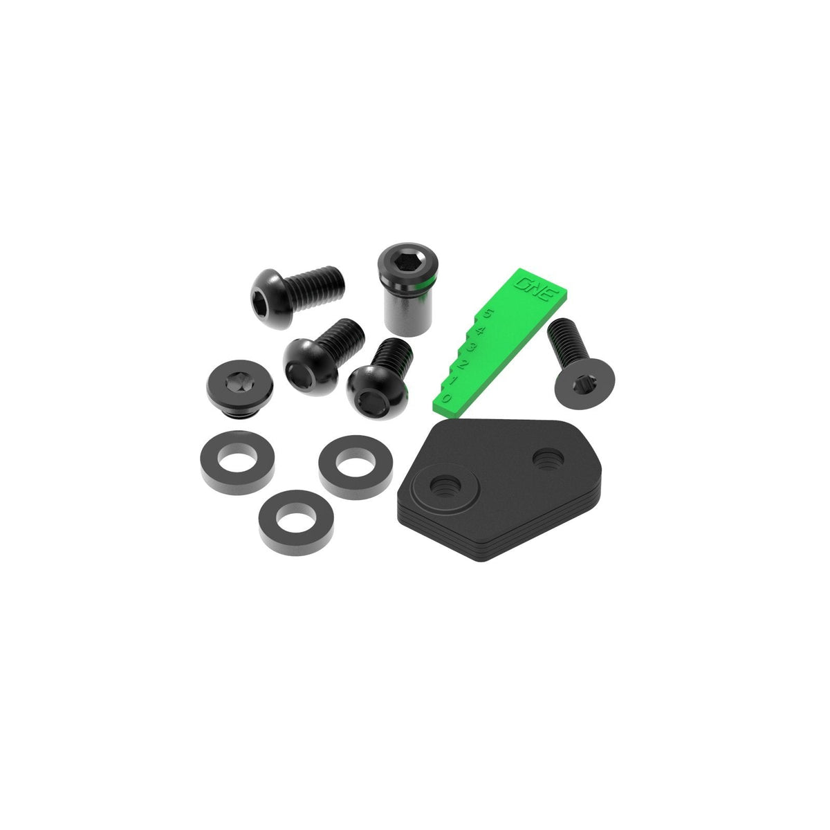 OneUp V2 chain-guide mounting hardware and adjustment shims
