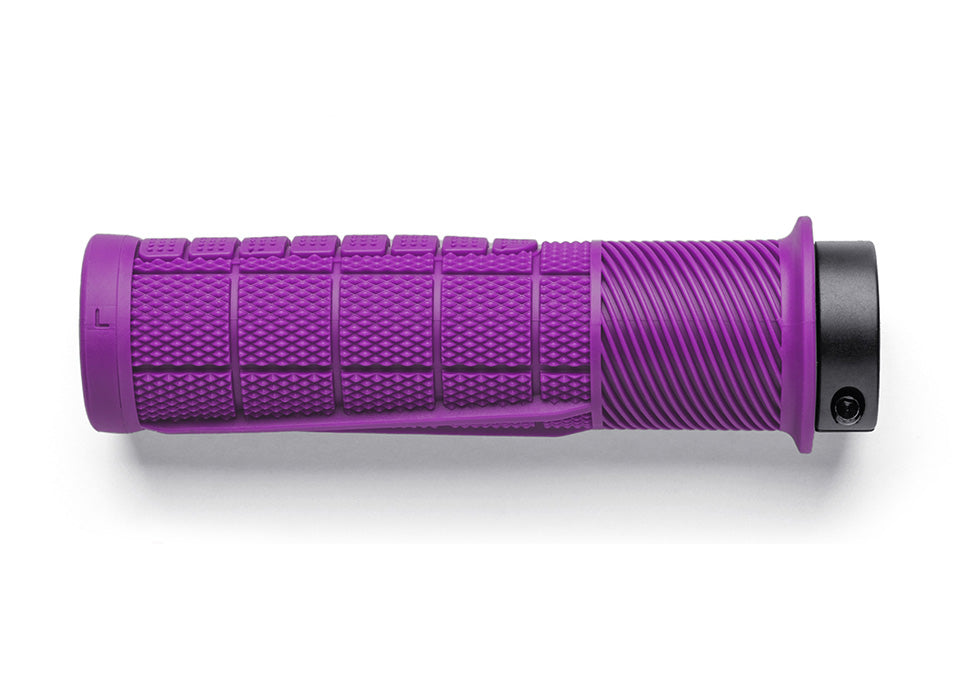 Underside finger ridges of a purple OneUp Thick Grip