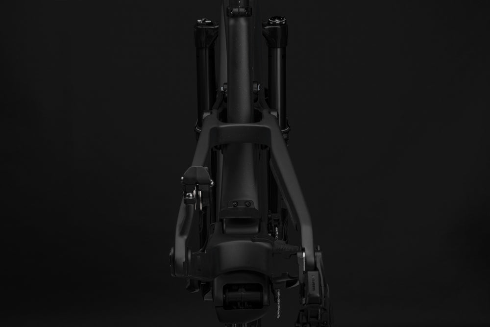 Santa Cruz Bullit frame and linkage viewed from the rear
