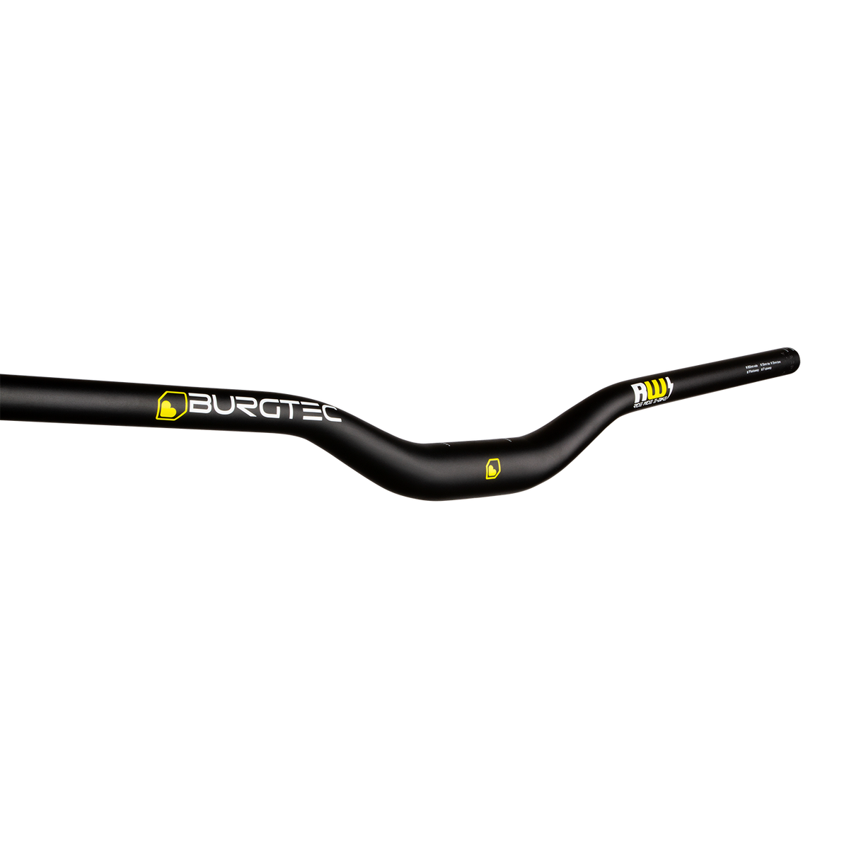 Burgtec Ride Wide E-Bike Alloy handlebar with its e-bike model graphics