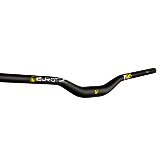 Burgtec Ride Wide E-Bike Alloy handlebar with its e-bike model graphics