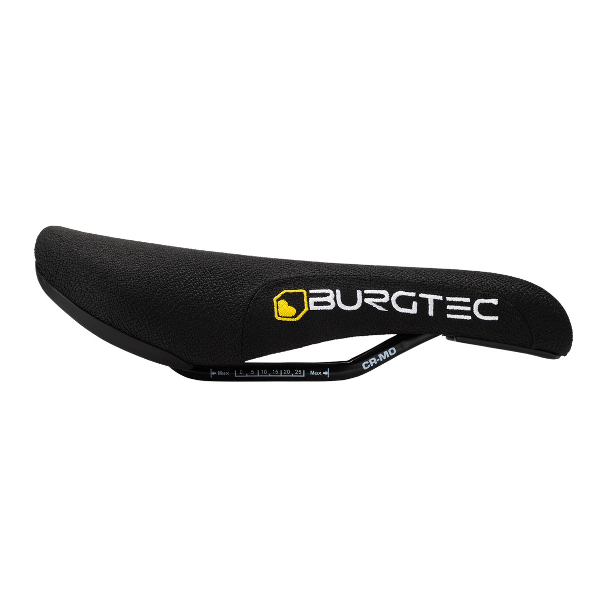Side profile of the Burgtec Cloud Boost saddle showing its padding and rails