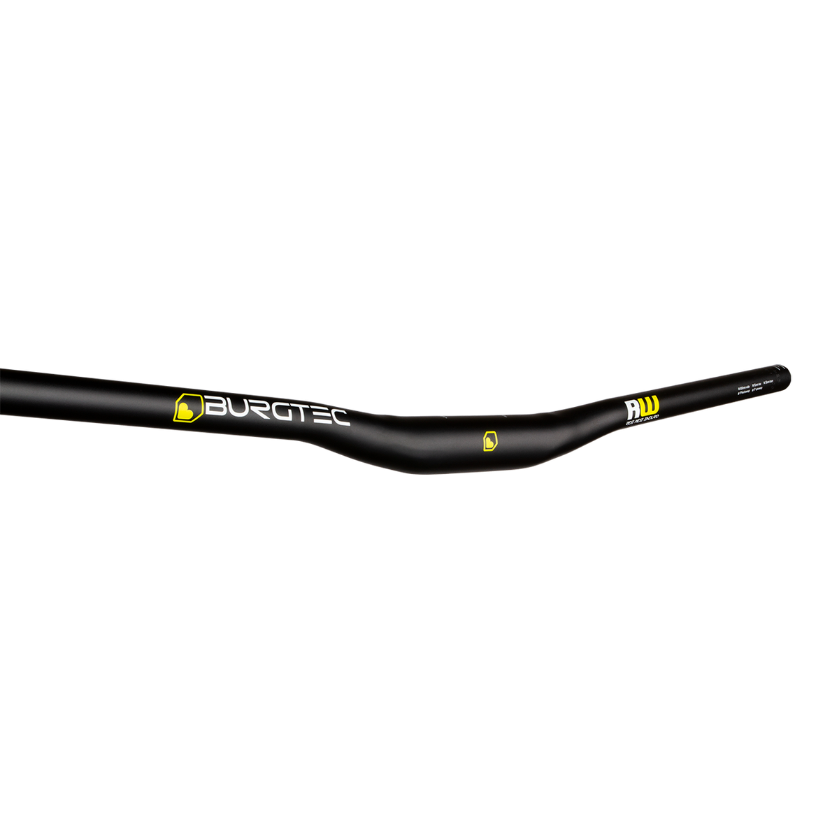 Burgtec Ride Wide Alloy Enduro handlebar with centre clamp section and Enduro graphics