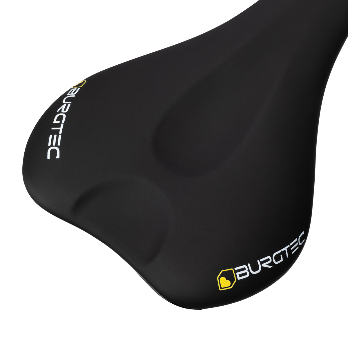 Rear of the Burgtec Cloud MK2 saddle showing the broad seating area and centre channel