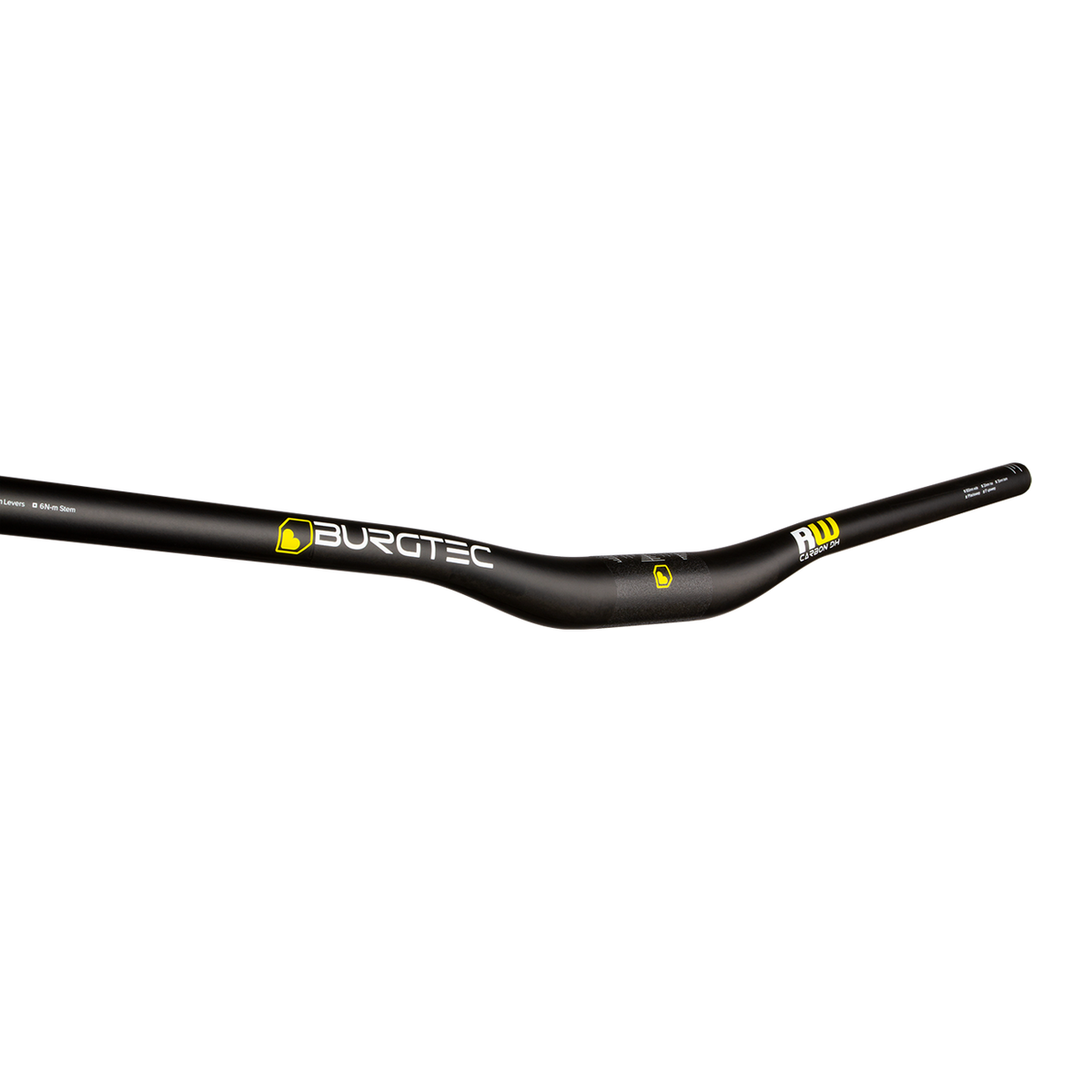 Burgtec Ride Wide Carbon DH handlebar with centre clamp section and DH graphics