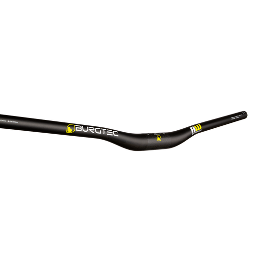 Burgtec Ride Wide Carbon DH handlebar with centre clamp section and DH graphics