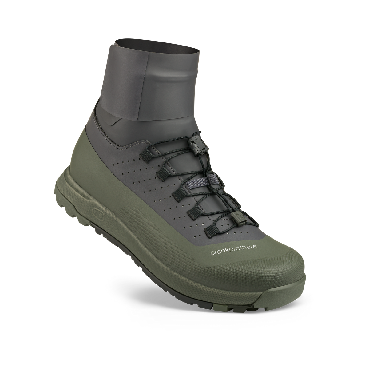 Crankbrothers Mallet Trail Speed Lace Seal Shoes in Dark Grey / Forest, three-quarter upper view