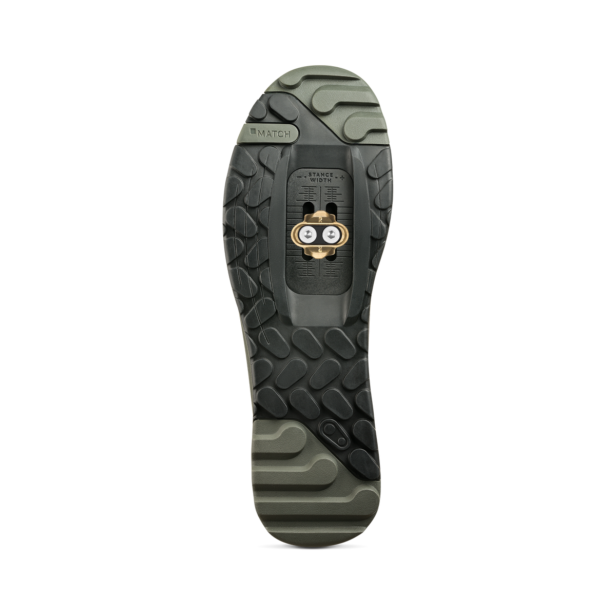 Crankbrothers Mallet Trail Speed Lace Seal Shoes in Dark Grey / Forest, outsole view; illustrated cleat not included
