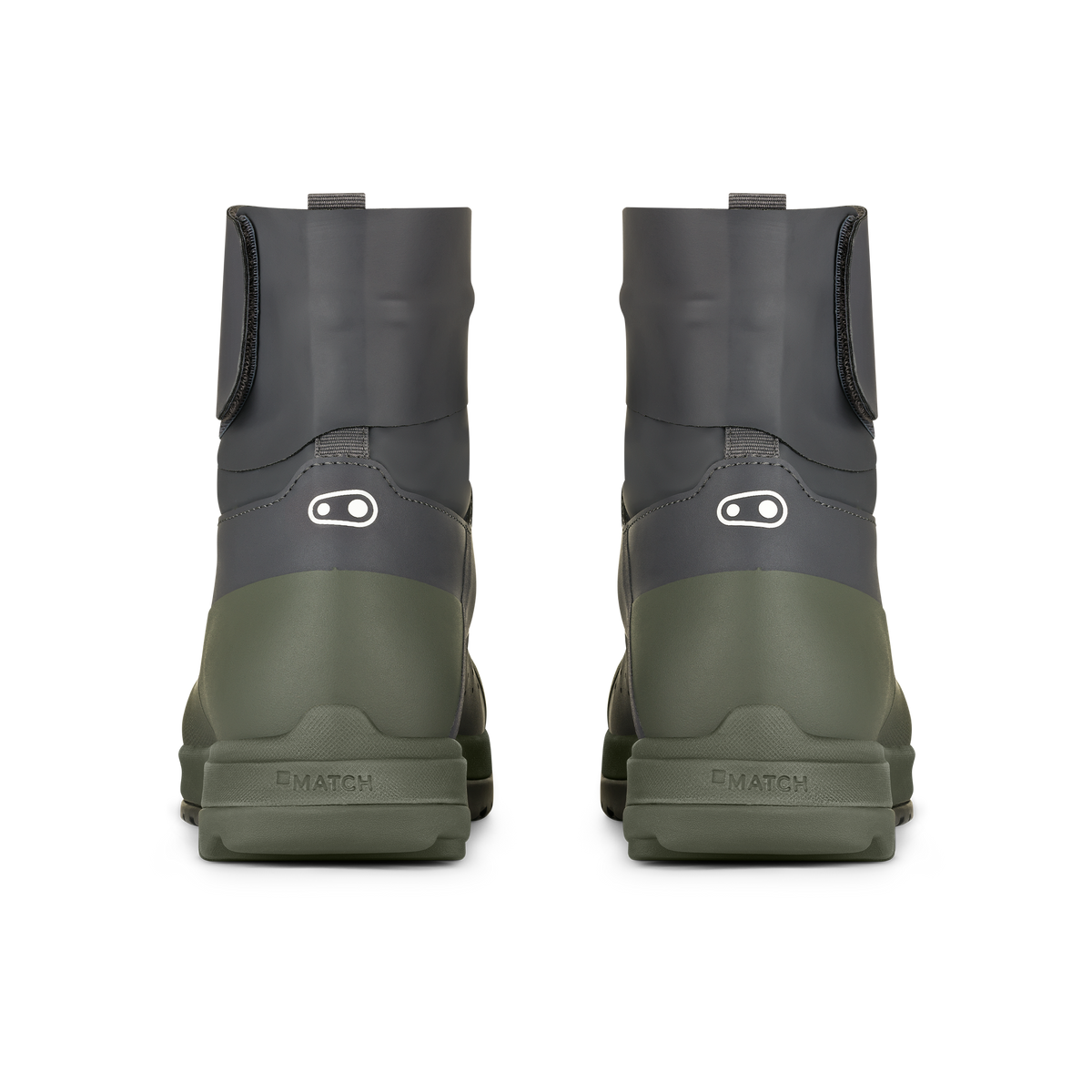 Crankbrothers Mallet Trail Speed Lace Seal Shoes in Dark Grey / Forest, rear view of the pair