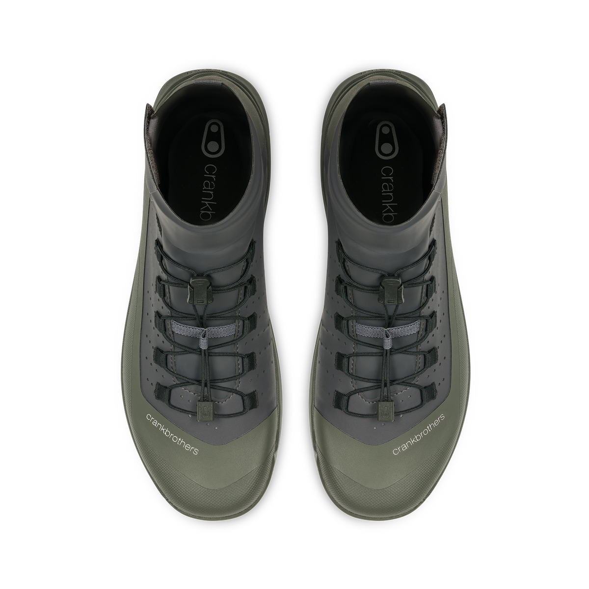 Crankbrothers Mallet Trail Speed Lace Seal Shoes in Dark Grey / Forest, top view of the pair