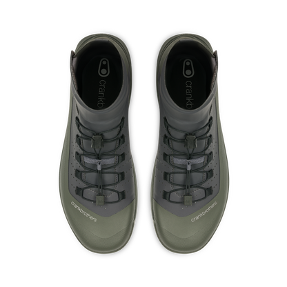 Crankbrothers Mallet Trail Speed Lace Seal Shoes in Dark Grey / Forest, top view of the pair