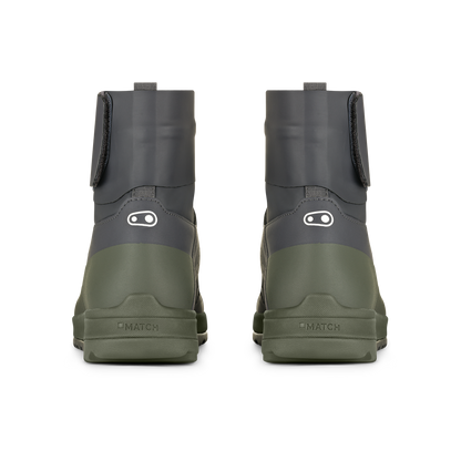 Crankbrothers Stamp Trail Speed Lace Seal Shoes in Dark Grey / Forest, rear view of the pair