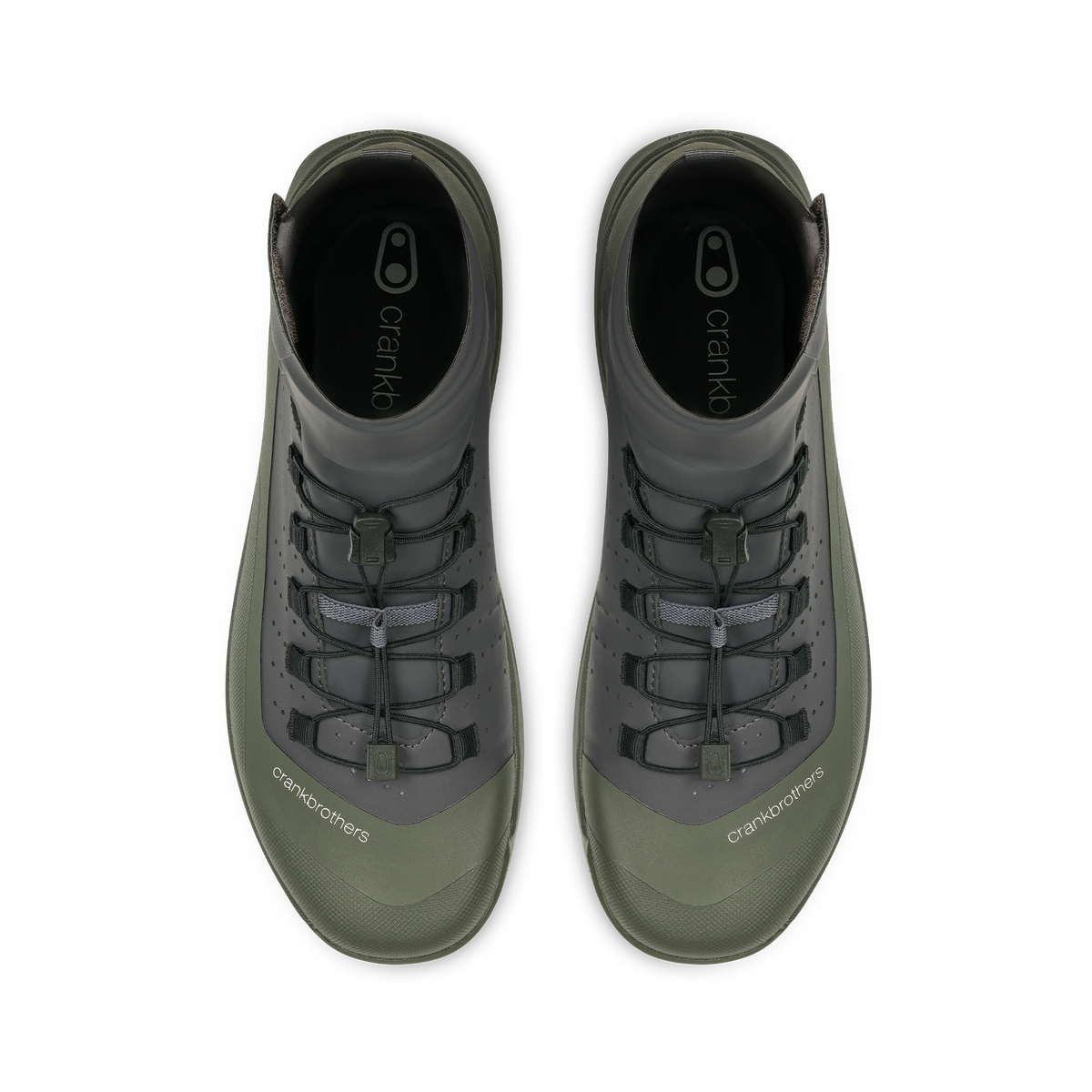 Crankbrothers Stamp Trail Speed Lace Seal Shoes in Dark Grey / Forest, top view of the pair