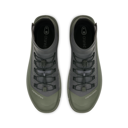 Crankbrothers Stamp Trail Speed Lace Seal Shoes in Dark Grey / Forest, top view of the pair