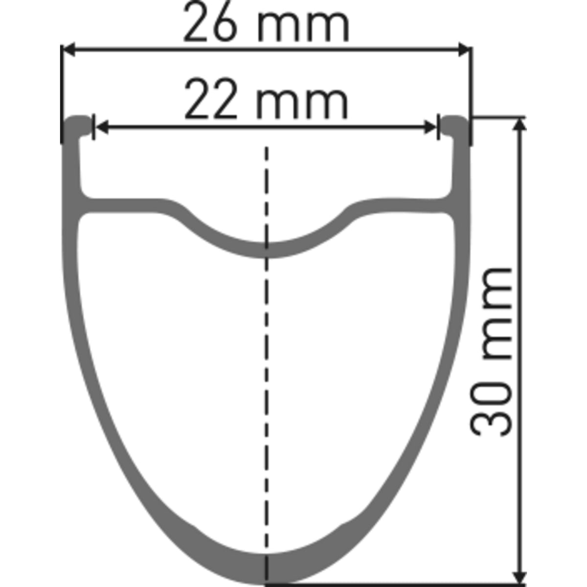 DT Swiss A 1800 SPLINE 30 x 22 mm Centre Lock Clincher - rim cross-section diagram