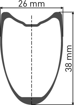 DT Swiss CRC 1100 SPLINE 38 x 26 mm Tubular - rim cross-section diagram